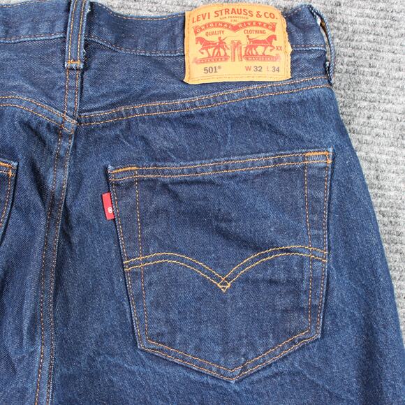 Levi’s 501 Jeans Mens 32x31 Dark Blue Original Button Fly Straight Leg - Picture 8 of 12